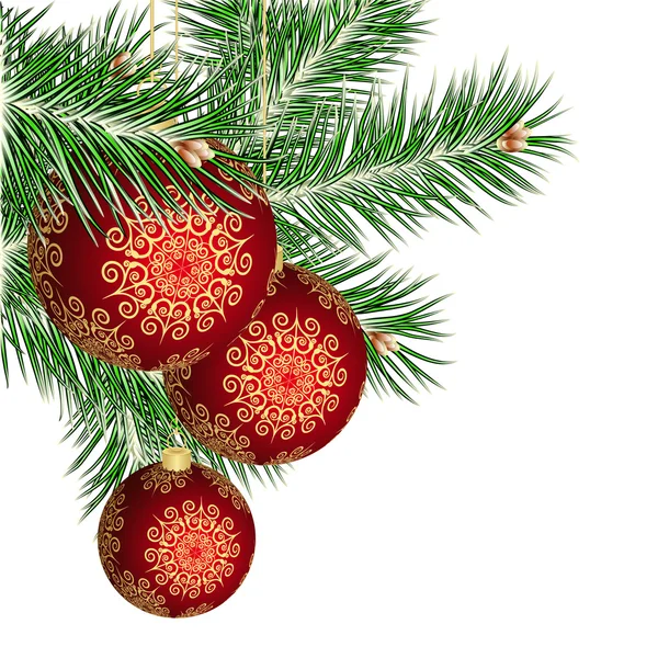 Árvore de Natal e bolas vermelhas — Vetor de Stock