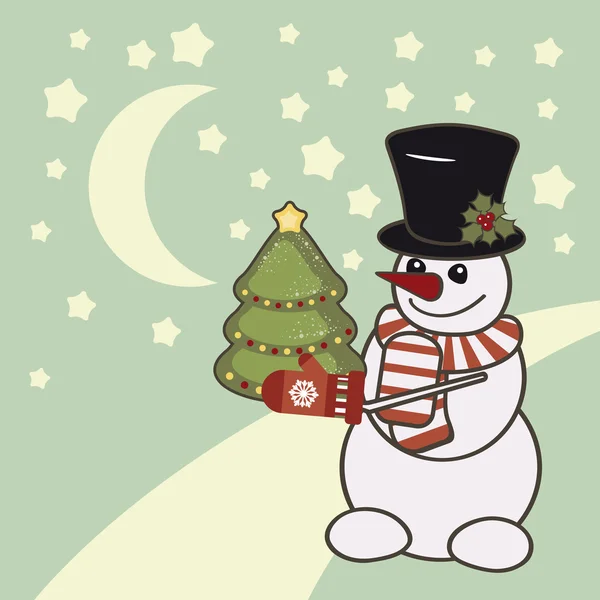 Carte de Noël rétro avec un bonhomme de neige . — Image vectorielle