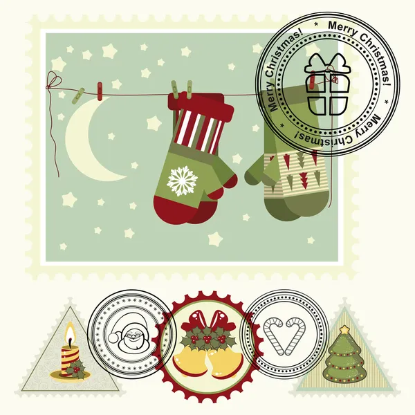 Серия стилизованных рождественских почтовых марок . — стоковый вектор