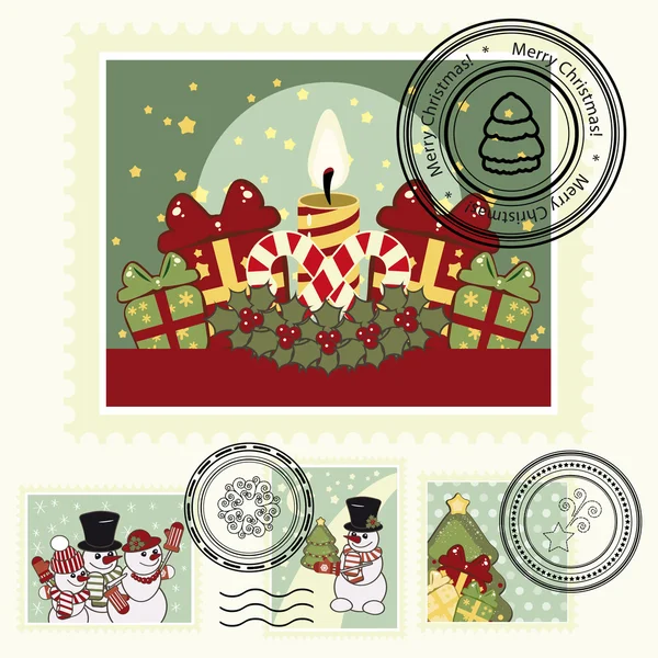 Серия стилизованных рождественских почтовых марок . — стоковый вектор