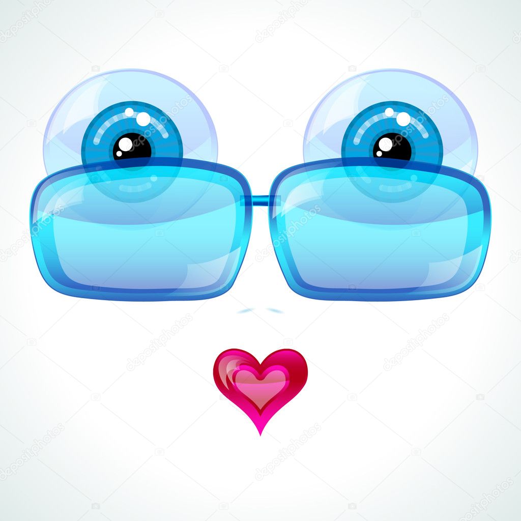 Blue eyes, blue sunglasses and a pink heart, vector illustration