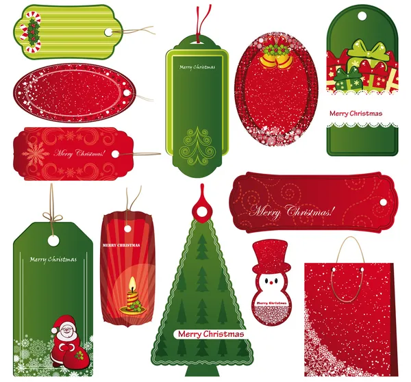 Douze ensembles d'étiquettes de Noël . — Image vectorielle