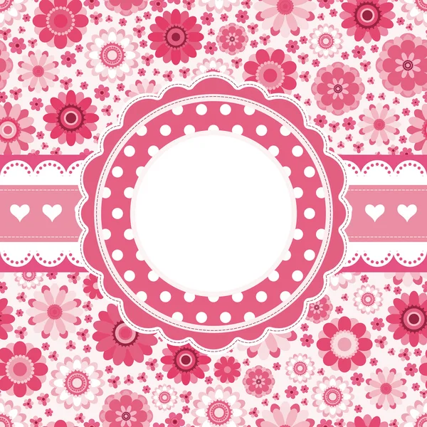 Pink retro card with floral pattern. Seamless background. — Stock Vector