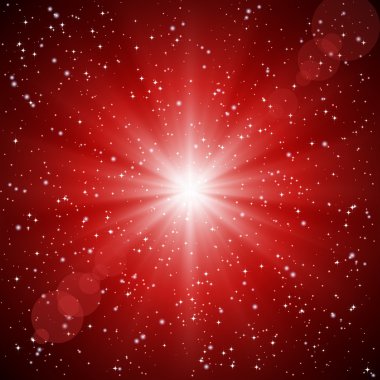 Abstract red background of luminous rays and stars. clipart