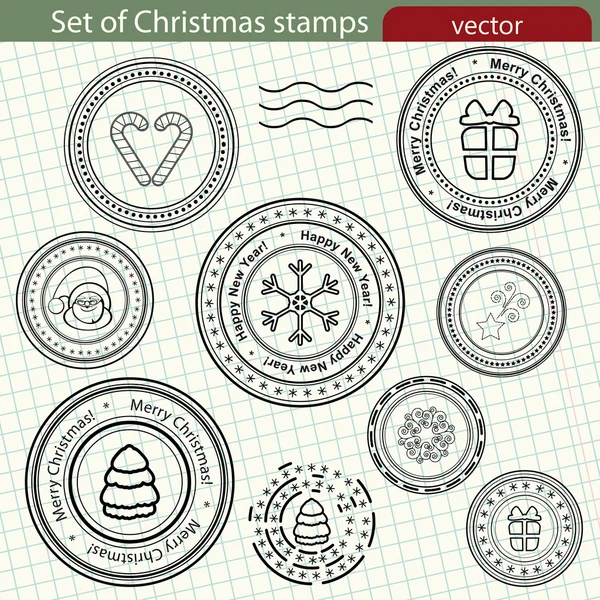Set of Christmas stamps, vector image. — Stock Vector