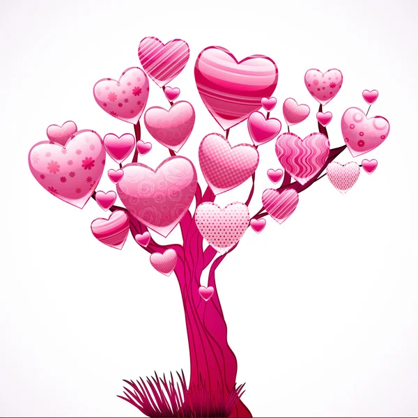 Beautiful tree with a crown of shiny hearts. — Stock Vector