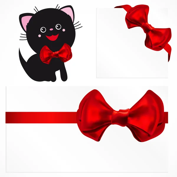 Pussycat et noeuds cadeaux rouges. Image vectorielle . — Image vectorielle
