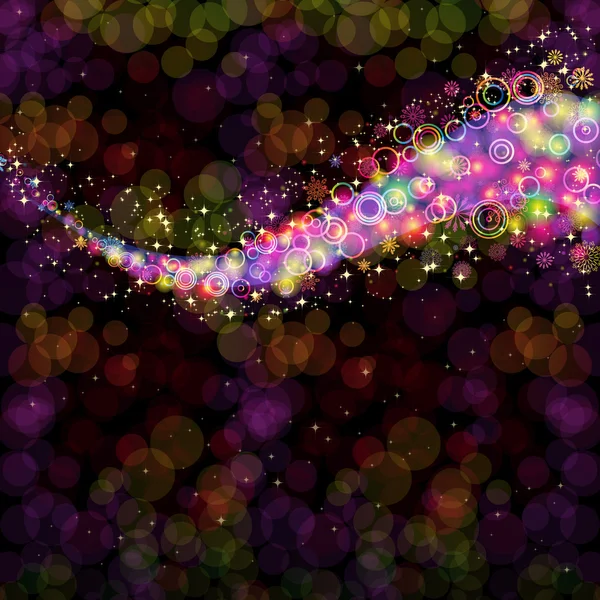 Cercles Multicolores Lumineux Abstraits Flocons Neige Avec Fond Foncé — Image vectorielle