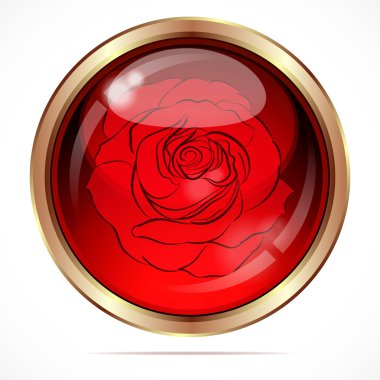 Bright button with a red rose flower. clipart