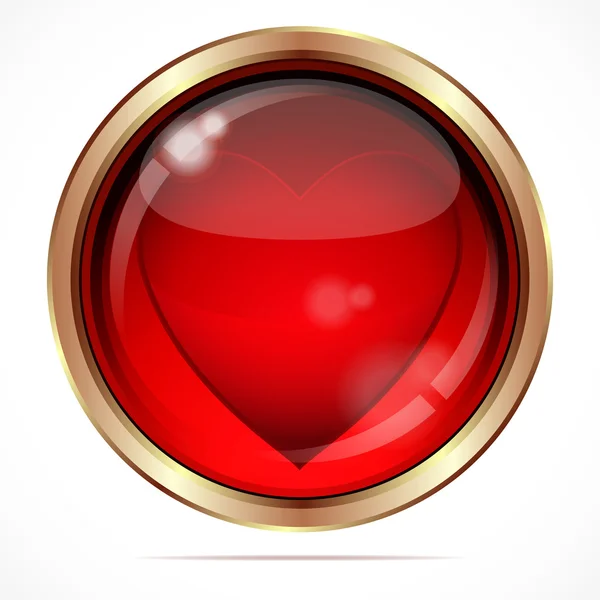 Botón Brillante Con Corazón Rojo — Archivo Imágenes Vectoriales