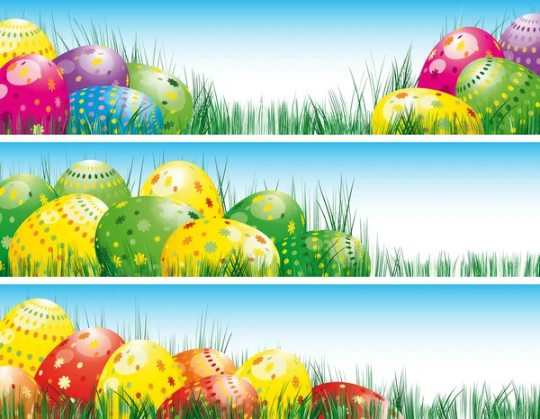 Striscioni pasquali con uova di Pasqua colorate — Vettoriale Stock