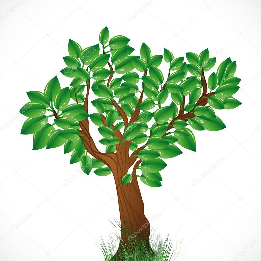 Естественный Фон Зеленым Деревом Травой Stock Vector by ©OlgaYakovenko 4757482