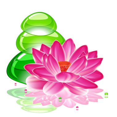 Spa background with a lotus flower and transparent green stones. clipart