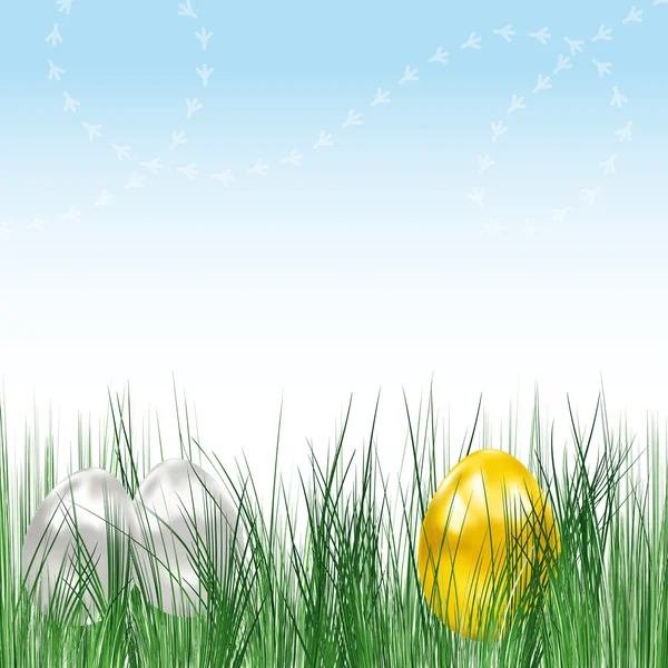 Hintergrund mit Eiern und Hühnerspuren. Vektorbild. — Stockvektor