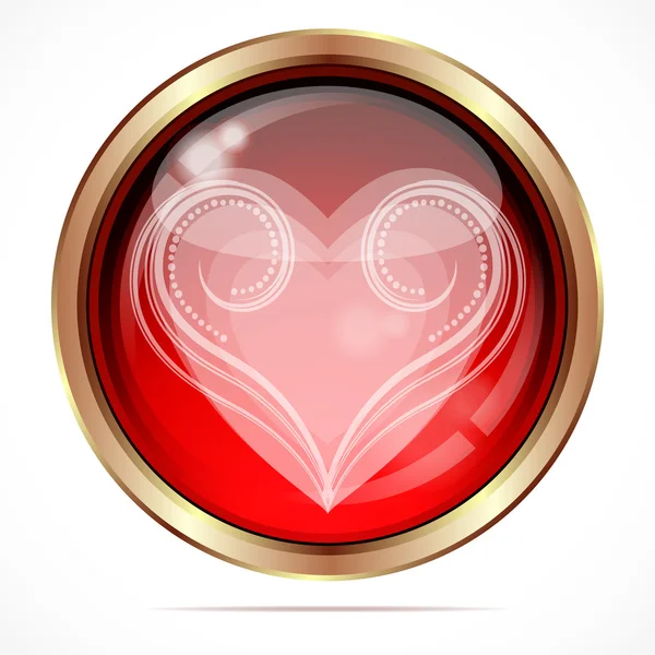 Яркая кнопка с белыми завитками в форме сердца . — стоковый вектор