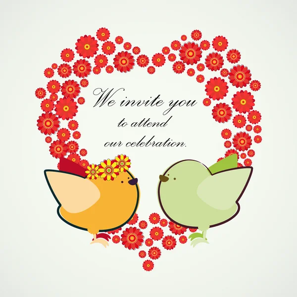 Invitation Background Couple Birdies Heart Shaped Banner Your Text — Stock Vector