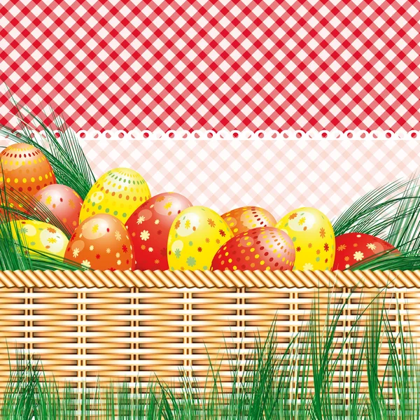 Osterhintergrund mit Eiern und Picknickmotiven. — Stockvektor