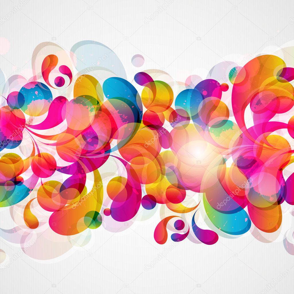 Abstract background with bright circles and teardrop-shaped arches.