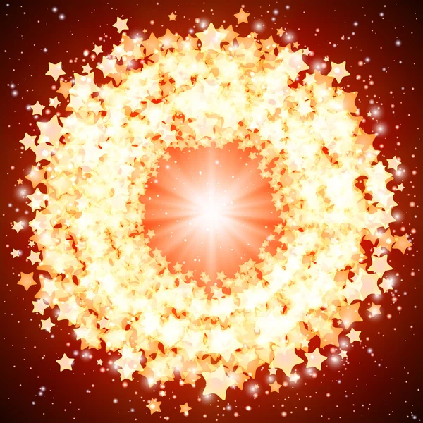 Векторная звезда Eps10 сияет круглой рамкой на красном фоне . — стоковый вектор