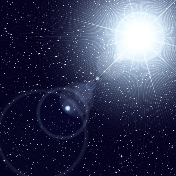 Λαμπρό αστέρι που λάμπει το έναστρο σύμπαν. — Διανυσματικό Αρχείο