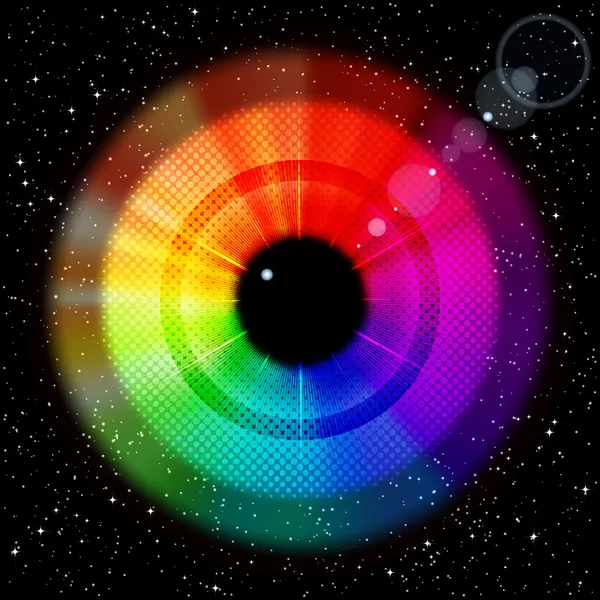 Stjärnhimmel med rainbow iris och elev. — Stock vektor