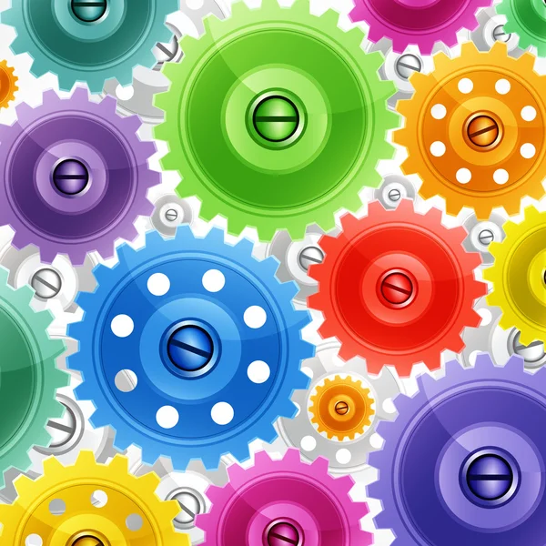 Techno background with colorful gears. Industrial image. — Stock Vector