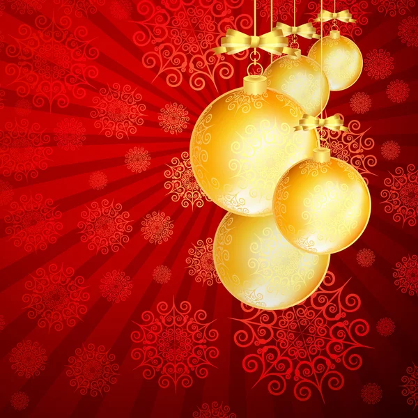 Röd jul bakgrund med guld bollar. — Stock vektor
