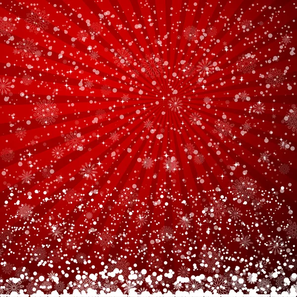 Red Christmas backdrop with falling snowflakes. — Stockvector