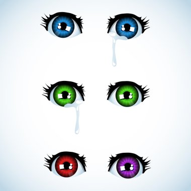 Crying eyes in anime style (different color variations) clipart