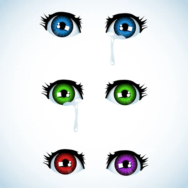 Pláč Oči Anime Stylu Různé Barevné Variace — Stockový vektor