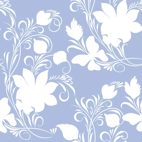 Monochrome Floral Ornament Blue Background — Stock Vector