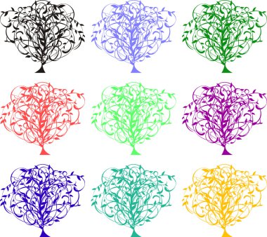 renk vektör ağaçlar set