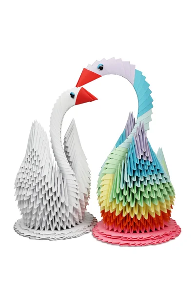 Block origamis. Paper swans. — Stock Photo, Image