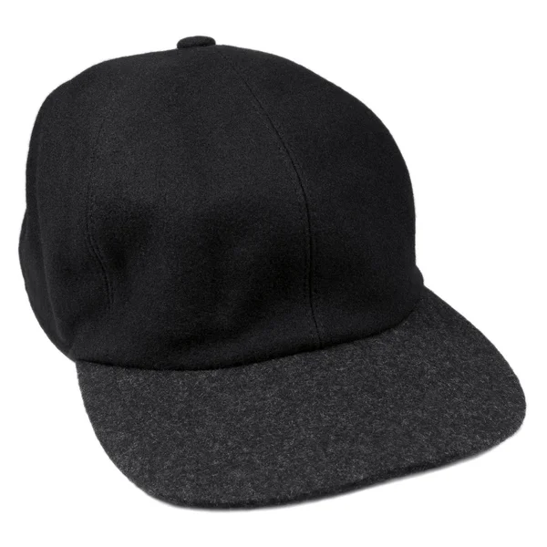 Fine Wool Black Baseball Style Cap Grey Brim Isolated Warm — Stock Photo, Image