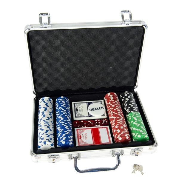 白のアルミニウム ポーカー スーツケース — ストック写真