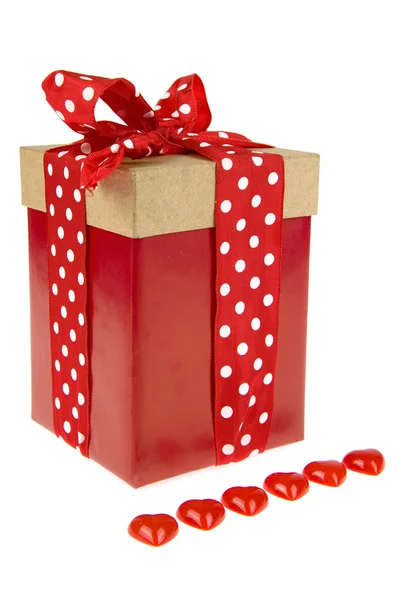 Present Dotted Ribbon Hearts Front — Stock Photo, Image