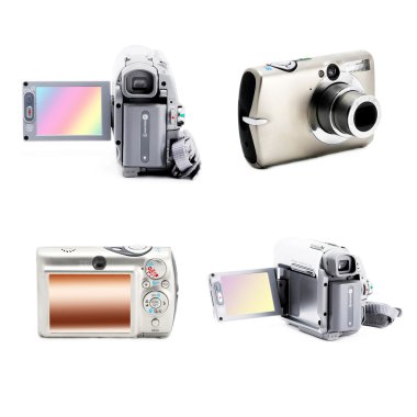 Isolated collage of foto and video cameras clipart