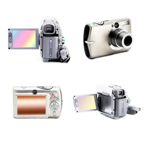 Izolované koláž foto a video kamery — Stock fotografie