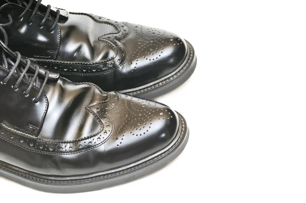 Męskie czarne skórzane buty — Zdjęcie stockowe