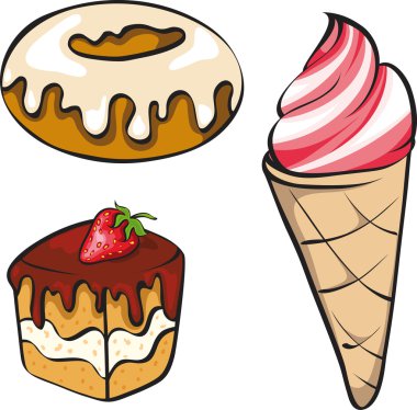 A vector illustration set of sinful looking desserts for the swe clipart