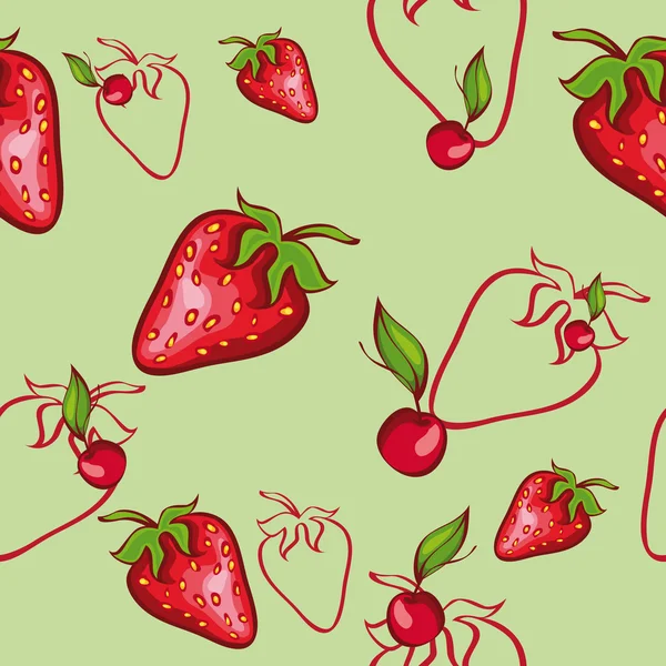 Ilustrace bezešvé pozadí s jahody a třešně — Stockový vektor