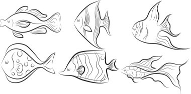 Collection of original stylised fishes. clipart