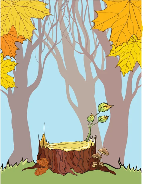 Stump on the autumn background — Stock Vector