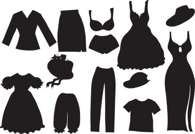 Silhouettes of women clothes clipart