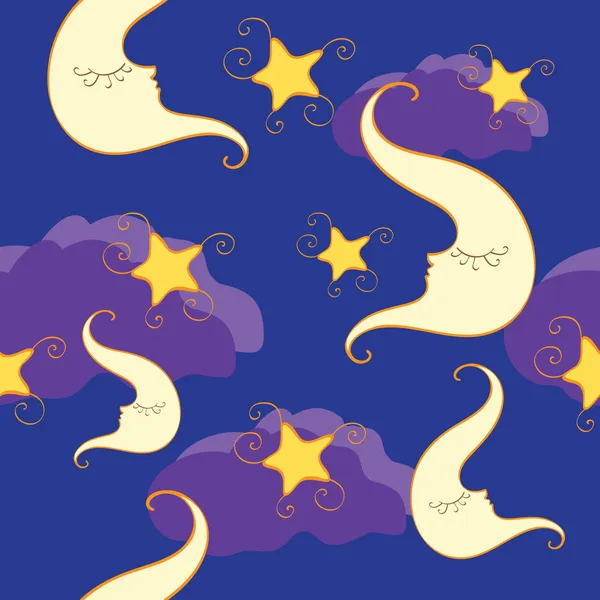 Seamless mönster med halv måne och stjärna — Stock vektor