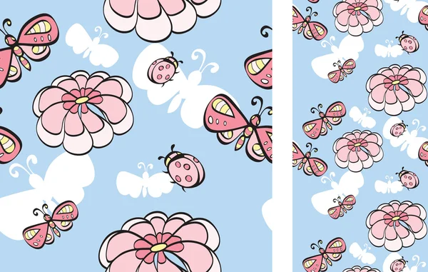 Sömlös bakgrund med blommor och fjärilar — Stock vektor