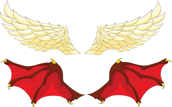 一个天使和一个恶魔的翅膀 矢量图形