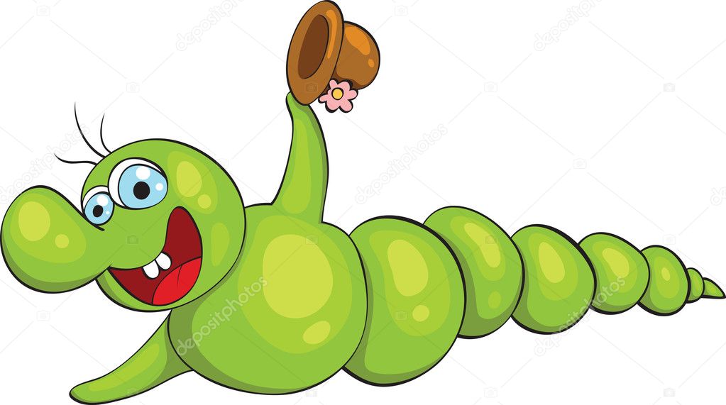 Caterpillar with hat isolated on white background