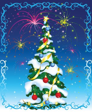 Greeting card with Christmas tree on abstract background clipart