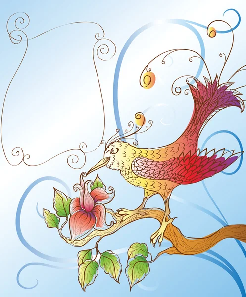 Фон с декоративными фантазийными цветами и птицей — стоковый вектор